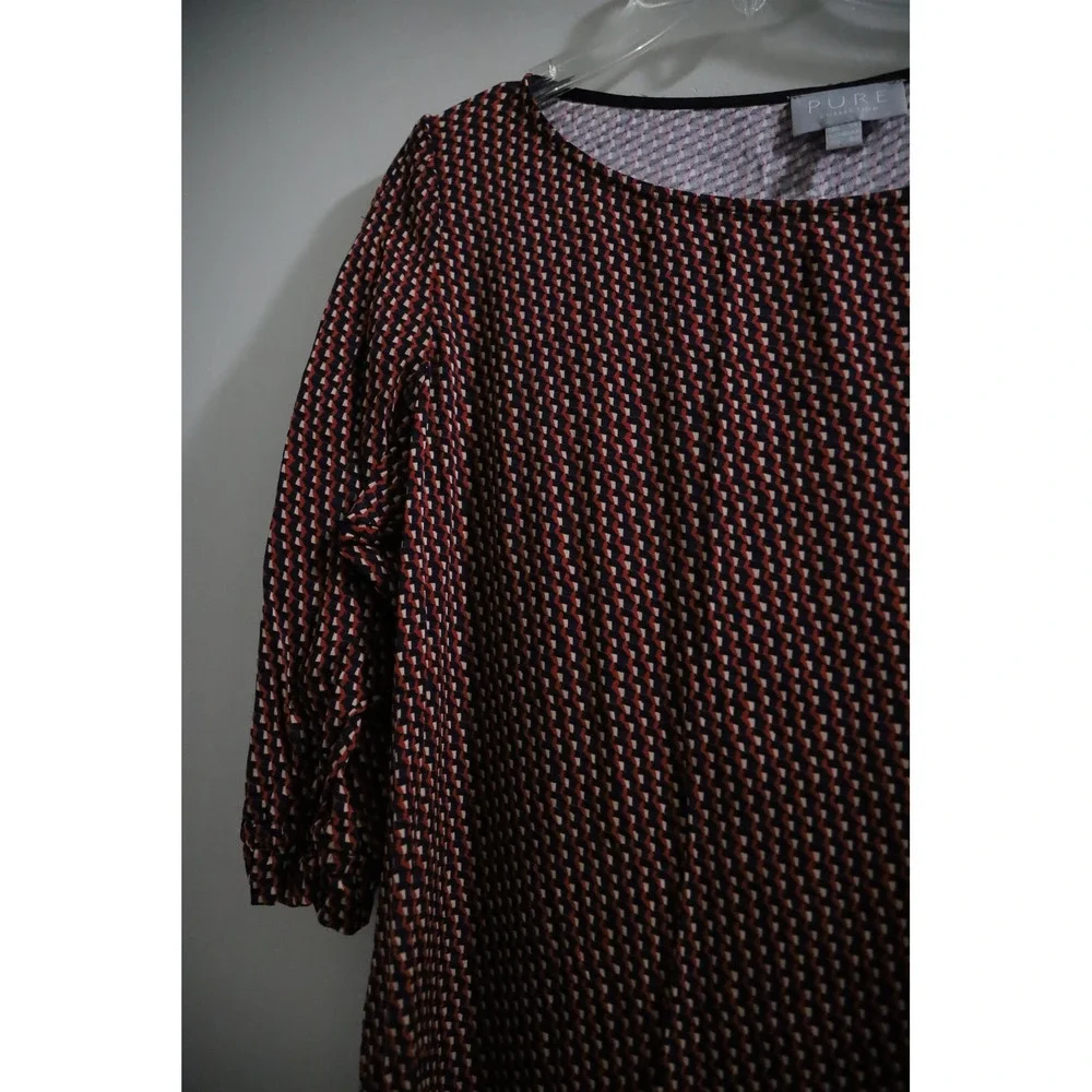 PURE Collection Brown Geometric Print 3/4 Sleeve‎ Midi Dress US 8 / EU 40